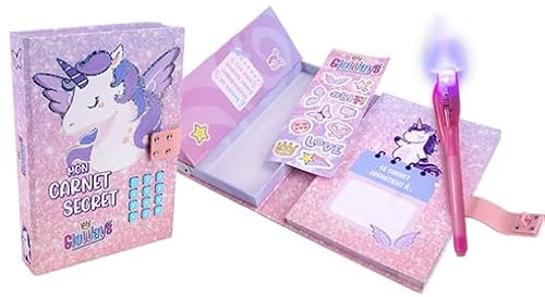 GLOWAYS - Diario Secreto Electrónico - Juguete para Niños - 037727 - Rosa - Papel - Diario Íntimo - Cumpleaños - Brillo - Regalo - Bolígrafo Mágico - Tinta Invisible - Código - A Partir de 6 años