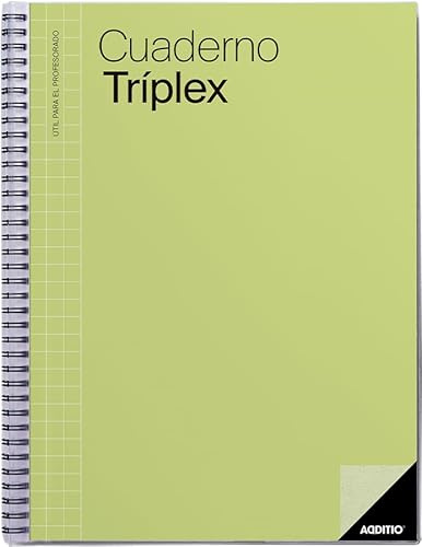 ADDITIO - Cuaderno Tríplex para el profesorado | Planificación mensual y semanal | Evaluación | Tutoría | Reuniones | Papel ecológico | Tamaño 22,5 x 31 cm | Español | Lima