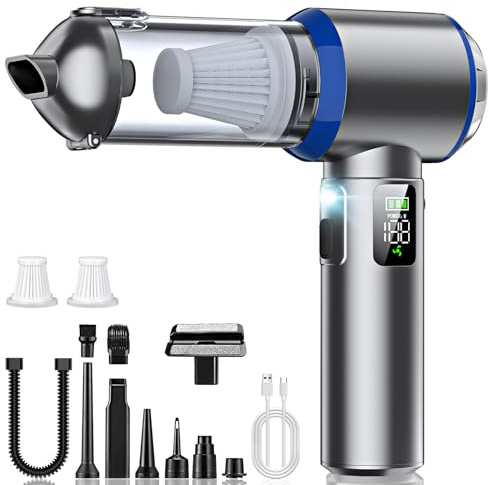 Aspirapolvere a mano a batteria, 4 in 1, 32000 PA per auto, aspirapolvere a mano per auto, 3 marce, 300000 giri/min, motore senza spazzole, display LCD, aspirapolvere per auto, ufficio