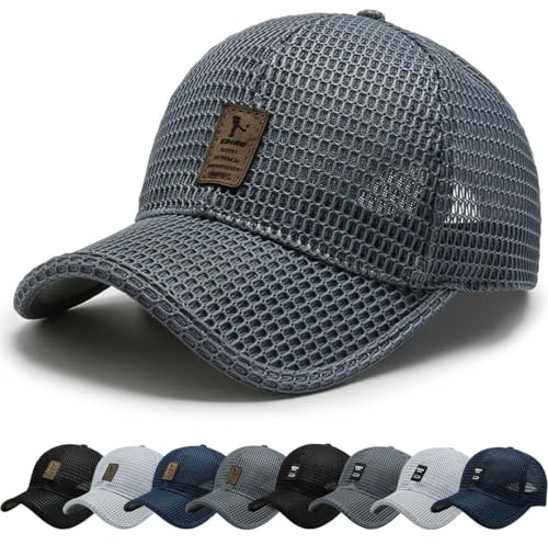 Casquette Baseball Homme Été Légère Maille,Casquette de Baseball Femme Anti-Soleil Respirant Hip-hop Cap Broderie Maille Golf Voyages Sport Chapeau (A - Gris foncé-1)