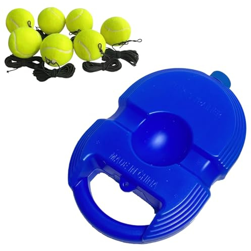 Texvora 8 st tennisträningsset med studsboll och sträng, Solo Tennistränare för träning, inkluderar 7 gula tennisbollar, hög studs, inomhus- och utomhusbruk, perfekt för solosessioner