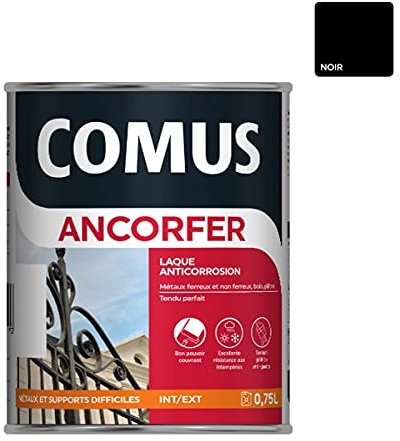 Ancorfer Mat/soie 0.75L Noir Ferronerie - Peinture-Laque de Finition antirouille pour Métaux et Autres Supports (Bois, Plâtre…)