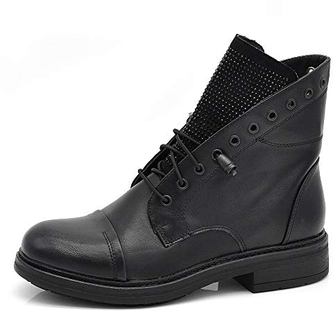 IF Fashion Stivaletti Stivali Invernali Scarpe da Donna Lacci Anfibi Strass IF163 Nero 39