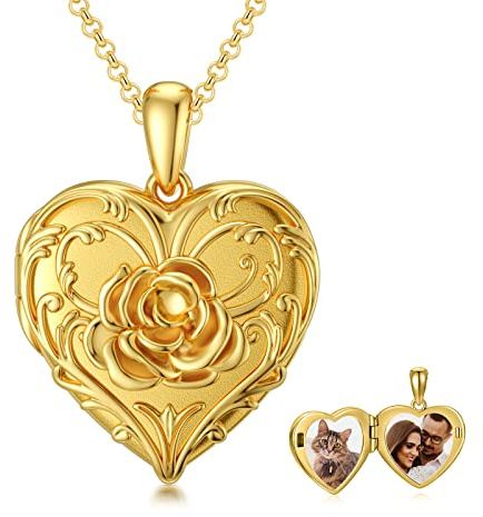 SOULMEET Médaillon personnalisé en argent sterling avec fleur Om Lotus pouvant contenir 2 photos commémoratives vintage, 0.7*0.7 inches, Or 10 carats, 14 carats, or 18 carats, plaqué or, Pas de pierre