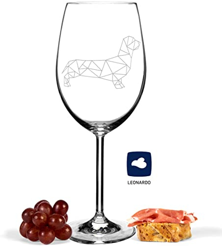 JUNIWORDS Weinglas mit Gravur, Origami Dackel, Rotweinglas