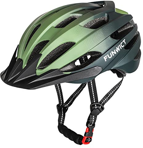 FUNWICT Leicht Fahrradhelm Herren Damen, Verstellbar MTB Mountainbike Helm mit Abnehmbarem Sonnenschutz, Stylisch Rennradhelm für Radfahren Mountainbiken (L (57-61cm), Dunkel Grün)