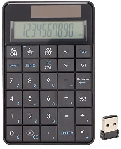 VBESTLIFE Taschenrechner Numpad, 29 Tasten 2 in 1 2,4 GHz Wireless USB Calculator Numeric Keypad mit Solarpanel, für Laptops, Banken, Schulen, Finanzbuchhaltung