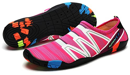 TMEOG Scarpe da Scoglio Uomo Donna Scarpe Mare Acquatiche Scarpe da Spiaggia da Acqua Piscina Scarpette da Immersione per Bagno Surf Nuoto(38 EU,Rosa)