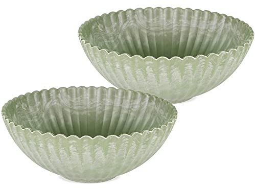 matches21 Edle Dekoschalen Pflanzschalen Blumenschale Kunststoff Used Look olivgrün 2er Set Ø 16x6 cm