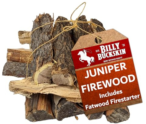 Billy Buckskin 18 LB Juniper Firewood Bundle – Aromatic & Seasoned Wood Logs with Fatwood Starter Sticks for Fire Pit, Campfire, Fireplace, Wood Stoves and Outdoor Grilling
