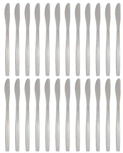 Argon Tableware Economy Stainless Steel Dinner Knives - 22cm - Pack of 24 - Silver Dining Knives High Polished Flatware Metal Butter Knife Dishwasher Safe 24-Piece Table