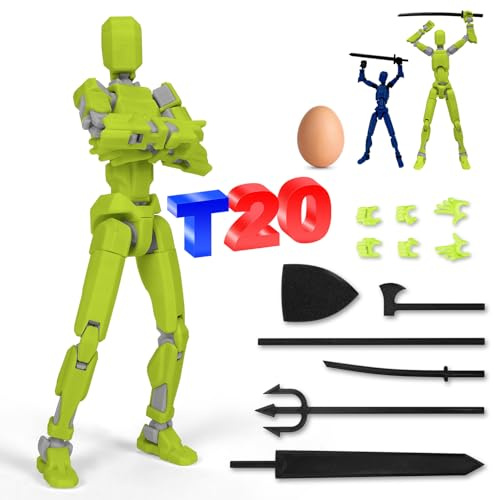 PKKP T13 - Figurine action T13 - 20 cm - Imprimée en 3D - Multi-jointure - Lucky 13 - Décoration de bureau (vert)