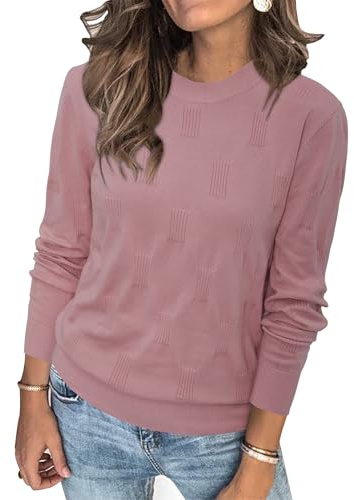 Arach&Cloz Womens Jumpers UK Long Sleeve Crew Neck Ladies Knitted Tops Summer Spring Casual Dressy Sweater Pink