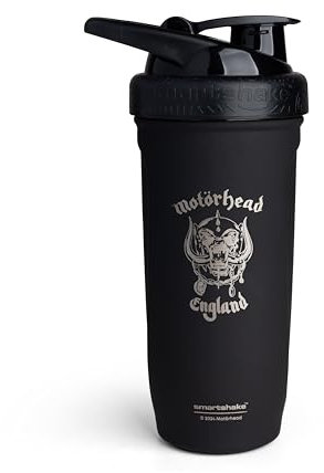 Smartshake Rockband Reforce Protein Shaker Edelstahl 900 ml | 30 oz – Auslaufsicherer Schraubdeckel – BPA-frei – Nicht isoliert – Unisex Gym Shaker Edelstahl – Motörhead, Warpig