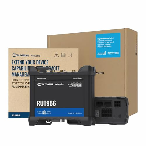Teltonika RUT956 Industrial Cellular WiFi Router - 4G LTE (CAT 4), 3G, 2G Connectivity - Multiple Interfaces with GNSS Capabilities - Auto WAN Failover, Dual SIM Internet Router (TELRUT956A00A00)