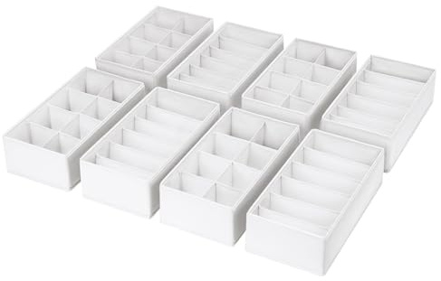 DIMJ Organizador de Cajones Armario - Separadores de Cajones de Ropa Interior Tela No Tejida, Cajas Organizadoras Plegable para Calcetines, Bragas, Corbatas, Objetos Varios, 8 Piezas (Blanco)