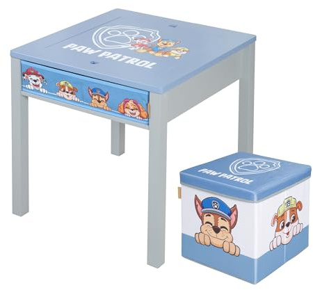roba Ensemble de Sièges pour Enfants Paw Patrol - Table avec Plateau Réversible + Tabouret - À Partir de 18 Mois - Mobilier de Siège avec Chiens de Dessin Animé - Bois Gris/Bleu