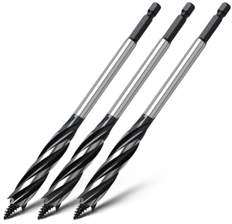 3-tlg Holzbohrer 10mm x 165mm Sechskantschaft Schneckenbohrer für Weichholz und Hartholz Kunststoff Trockenbau und Verbundwerkstoffe