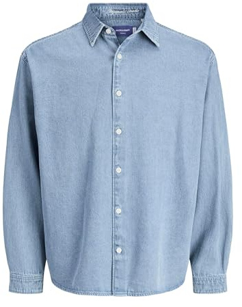 JACK & JONES Camisa Vaquera Holgada para Hombre, Medio De Mezclilla Azul, L