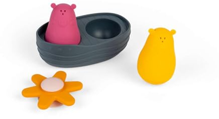 Bigjigs Toys Sensory Bath Set - 4pc Floating Animal Water Toy | Squeezy Bears, Flower Spinner & Boat, Bathtime Sets For Babies & Toddlers, 100% Silicone, Eco Gifts, Age 12 Months Old +