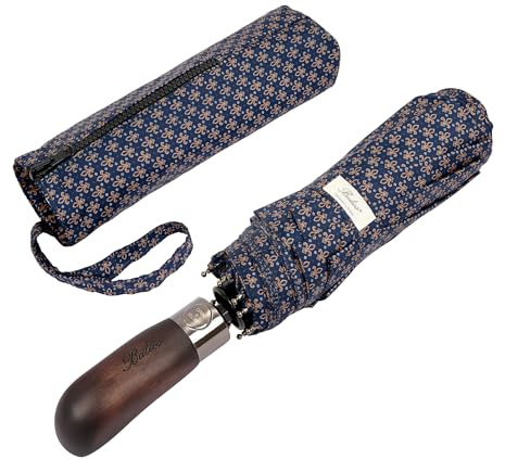 Balios Folding Umbrella Real Wood Handle Pimlico Navy Bronze