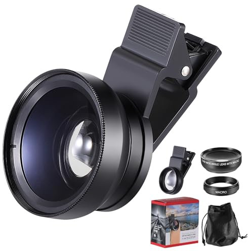 Objetivo para movil Universal 2 en 1,Objetivo Macro 12,5X para movil,Objetivo Gran Angular de 0,45x,Lentes Macro y Gran Angular para la mayoría de Smartphones