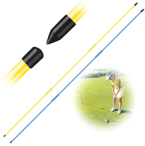 AXKAL Golf Alignment Sticks Swing Trainer Tool Value 2 Pack, Foldable Practice Rods for Aiming Trainer Posture Corrector Putting Full Swing (Yellow+Blue)