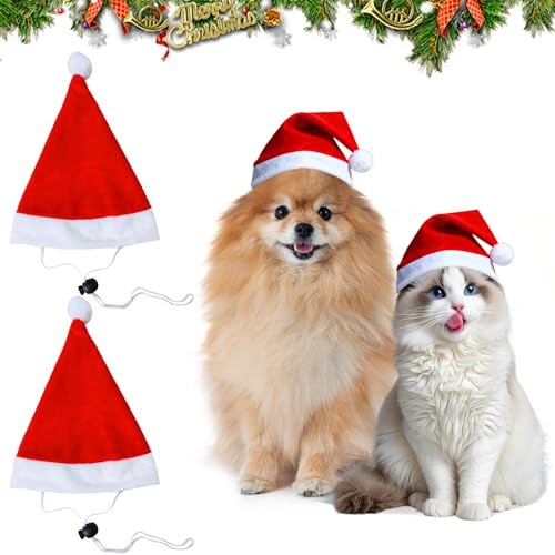 2 pièces Chapeau de Noël pour Animaux, Bonnet de Déguisement Chien, Bonnet Réglable de Noël Chien, pour Animaux, pour Petits Chiens Chats