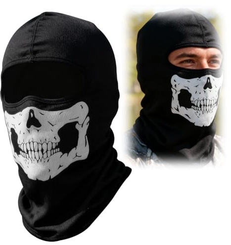 Ski Mask Full Face, Ghost Balaclava Knitted Men Windproof Skull Mask with Skeleton Design for Outdoor Sports One Size Warmer Headwear for Halloween Cosplay Costume Parties Black (MJ-002A)