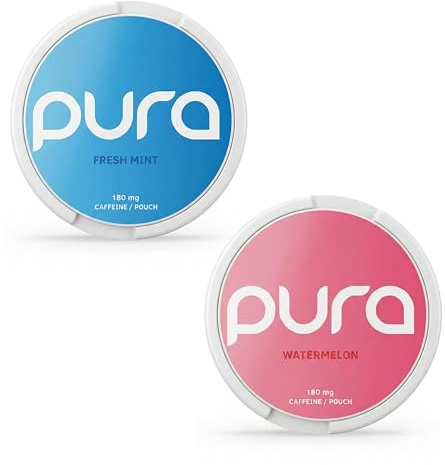 Pura Energy Pouches | 180 mg Naturligt Koffein | Sockerfri Energi med Vitaminer & Aminosyror | 20 per Dosa (2-pack, Flavour Mix)