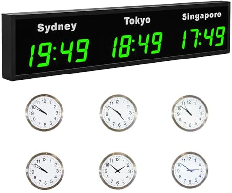 Digital världsklocka, stor LED klocka med flera tidszoner för hotell och kontor, anpassningsbara städer display för internationell användning