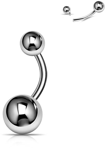 XUU ASTM F136 Titanium Belly Button Ring, 14G Curved Barbell – Hypoallergenic Belly Piercing & Navel Jewelry, Advanced PVD Coating - 6 Colors, 4 Lengths (Silver, 8mm)