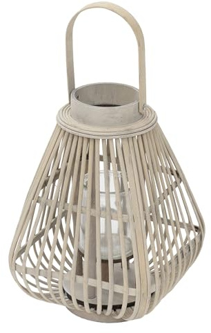 ECD Germany Lykta i Bambu 42,5 cm med Handtag, Glasinsats, Boho Stormlykta i Flätad Bambu, Ljushållare för Inomhus och Utomhus, Dekoration för Trädgård, Balkong och Vardagsrum Inredning Dekor Hem