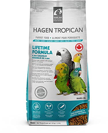 Hagen Tropican Lifetime Formula Parrot Food, 4 lb. - Hari Parrot Food with Peanuts & Sunflower Seeds and Balance Nutrition Levels