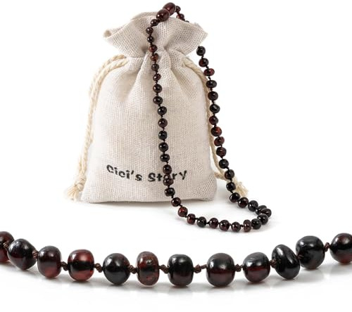 Bärnstensfärgat halsband(Unisex)(Cherry) - 33cm lång - 100% naturliga & handgjorda bärnstensfärgade smycken