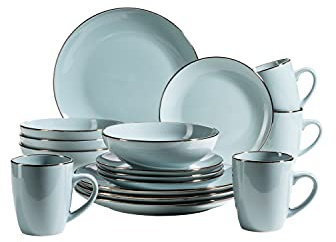 Mäser Servizio combinato in gres METALLIC RIM blu, 16 pezzi, azzurro