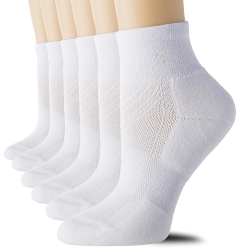 CS CELERSPORT 6 Pack Women's Ankle Socks with Cushion, Sport Athletic Running Socks, 6 Pair White, Medium