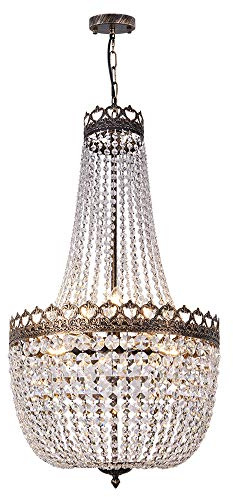 Wellmet Crystal Chandelier Lights, 9 Lights French Empire Chandelier Lighting High Ceiling Hanging Pendant Light Fixture for Dining Living Room Foyer Kitchen Bedroom, Antique Bronze 19.69'' W