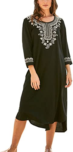 YOUKD Été Brodé Maillot de Bain de Plage Caftan Long à Fleurs pour Femme