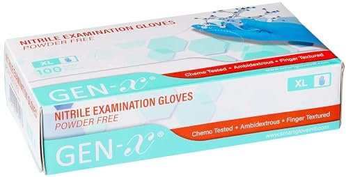 Gen - X Nitrile Gloves (Extra-Large, 100 Count), Strong & Flexible Food Safe Blue Gloves, Non-Sterile, Powder & Latex Free Gloves,Finger Textured Thick Disposable Gloves for Tools, Devices & More