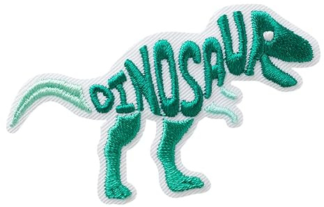 Mono Quick 08222 Dino mit Schrift Bügelbild, Patch, ca. 4,4 x 7 cm Dinosaurier T-Rex