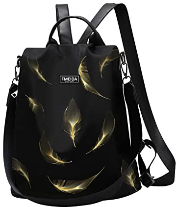 Fmeida Rucksack Damen diebstahlsicher Taschenrucksack 2 in 1 Nylon Handtaschen Wasserdichte Schultertasche Casual Daypack Klein Cityrucksack Reiserucksack für Frauen Mädchen Feder Gelb