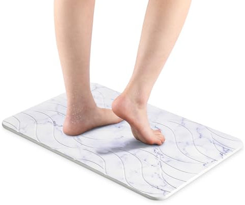 Navaris Tappeto Bagno Assorbente - Tappeto Pietra Diatomite - Tappetino Antiscivolo Doccia - Asciuga Passi 60 x 39 cm - Accessori Casa Moderna - Effetto Marmo Bianco