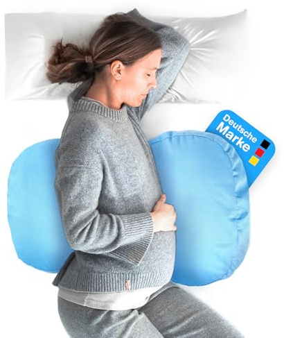 BabybeFun kompaktes Schwangerschaftskissen zum Schlafen gegen Rückenschmerzen [Extra Komfort Dank Verstellfunktion] Pregnancy Pillow | Waschbar | Flexible Füllung | Hellblau