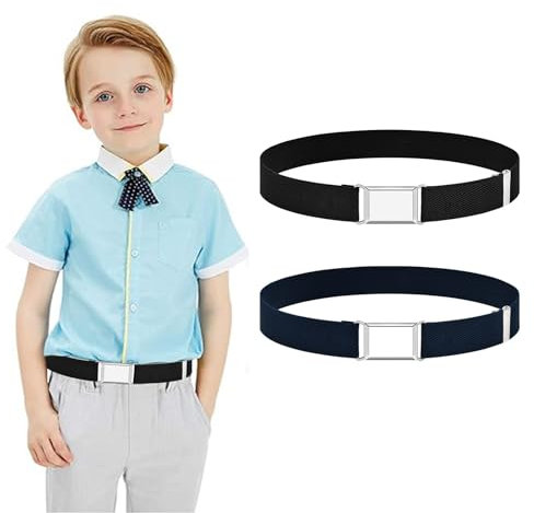 BNOYONERAS 2 Pack Jungen Kinder Gürtel, Elastischer Gürtel Kinder, Einstellbarer Kindergürtel, Kinder Kleinkind Gürtel, Jungen Mädchen Elastischer Gürtel für Jeans Hosen Kleid(Marinebla+Schwarz)