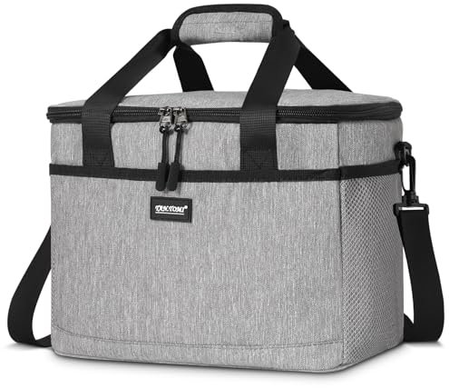 CALIYO Kühltasche 15L Faltbar & Tragbar mit Reißverschluss - Lunch Bag für Herren und Damen, Isolierte Lunchtasche für Arbeit, Schule, Picknick, Reisen - 3 Größen: 8,5 L / 15 L / 24 L (Grau)