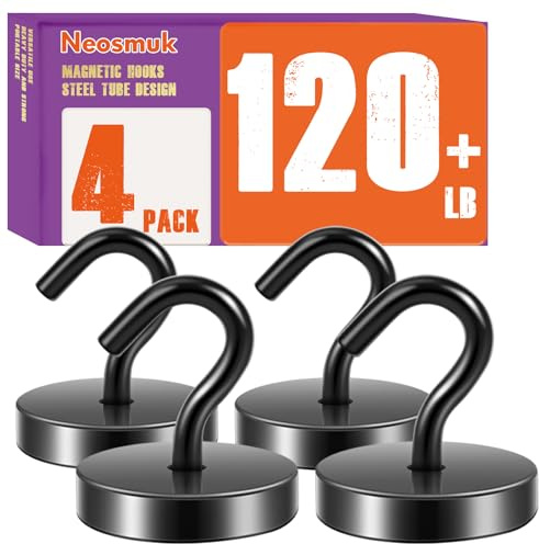 Neosmuk Magnetic Hooks Steel Tube Design for Cruise,130lb+ Black,4 Pack
