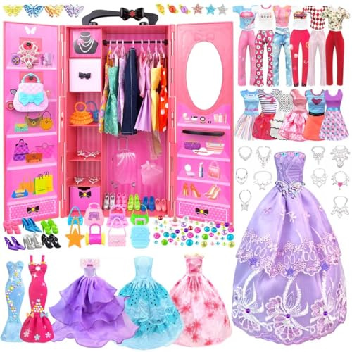 Vestiti e Accessori per Bambole con Armadio per bambole da 11,5 pollici Playset di design bambola ragazza vestire tra cui abito da sposa abiti top e pantaloni scarpe borse regalo per ragazza