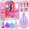 Kleidung für Puppen kleiderschrank Kleidung Schmuck Zubehör für 11,5 Zoll Puppe Dress Up Set Puppenschrank mit Hochzeitskleid Kleider Oberteile Hosen Schuhe Taschen Spielzeug Geschenk für Mädchen