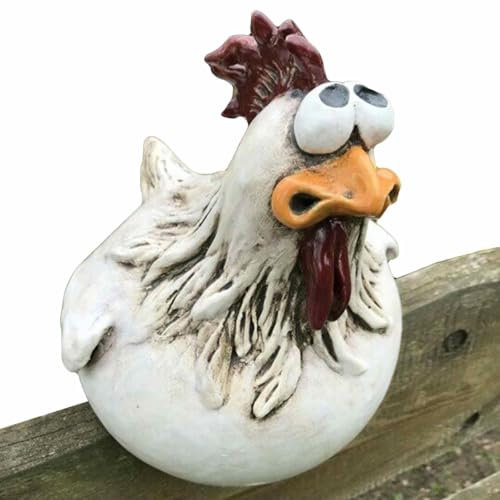 Holdes Estatua de pollo, divertido gallo estatua de jardín, valla de pollo decoración con expresión divertida, decoración de césped al aire libre, adornos de pollo de jardín para terraza, balcón